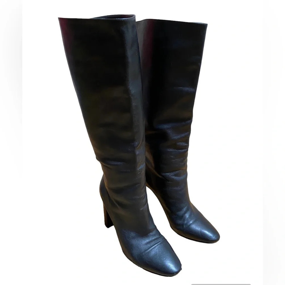 Gianvito Rossi Black Lambskin Leather Over The Knee Block Heel Boots 38